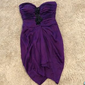 Bebe Purple Satin dress with black sequin front